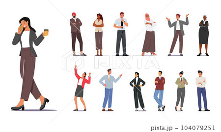 Diverse And Professional Business Characters Set, Depicting Men And Women In Various Occupations And Poses 104079251