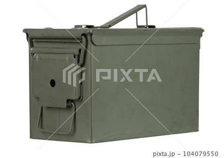 US army green metal ammo can for gun cartridges. 104079550