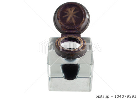 Antique vintage glass inkwell with black ink Antique vintage glass inkwell with black ink 104079593