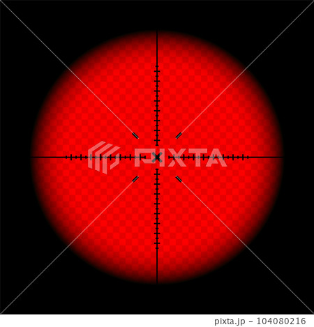 Various weapon thermal infrared sight, sniper rifle optical scope. Hunting gun viewfinder with crosshair. Aim, shooting mark symbol. Military target sign. Game UI element. Vector illustration Various weapon thermal infrared sight, sniper rifle optical scope. Hunting gun viewfinder with crosshair. Aim, shooting mark symbol. Military target sign. Game UI element. Vector illustration 104080216