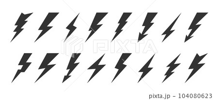 Lightning bolt flash icon set. Energy power charge sign. Thunder strike electricity symbol. Thunderbolt pictogram. Powerful electrical discharge hitting from side to side. Thundershock zigzag arrow Lightning bolt flash icon set. Energy power charge sign. Thunder strike electricity symbol. Thunderbolt pictogram. Powerful electrical discharge hitting from side to side. Thundershock zigzag arrow 104080623