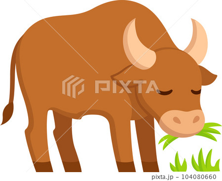 Cute cartoon ox grazing illustration Cute cartoon ox grazing illustration 104080660