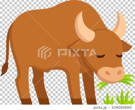 Cute cartoon ox grazing illustration Cute cartoon ox grazing illustration 104080660
