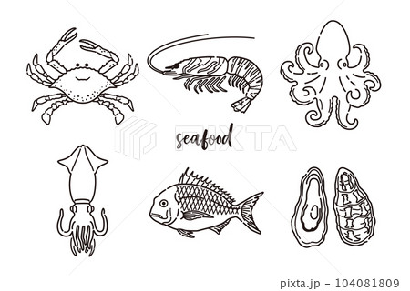 魚介類のイラストセット（線画） 104081809
