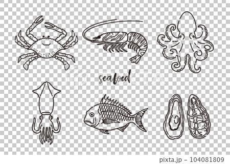 魚介類のイラストセット（線画） 104081809