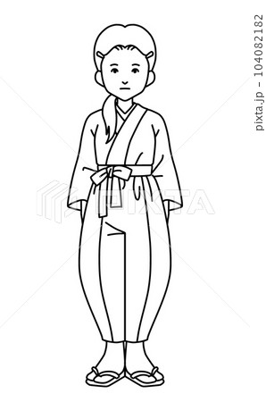 戦争 女性 着物 線画 黒 日本 戦争 女性 着物 線画 黒 日本 104082182