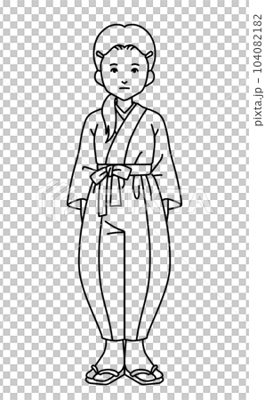 戰爭婦女和服線描黑色日本 104082182