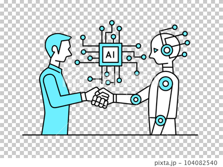 Man and robot shaking hands 104082540