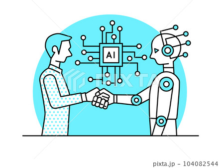 握手する男性とロボット 握手する男性とロボット 104082544