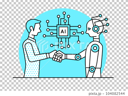 Man and robot shaking hands 104082544