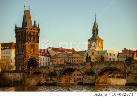 landscape with Vltava river and Karlov most 104082971