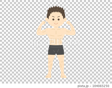 マッスルポーズを取る、ボクサーパンツを履いた、男性のイラスト 104083250
