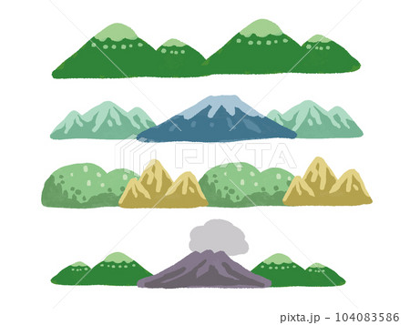手描き水彩風　色々な山のラインイラストセット 104083586