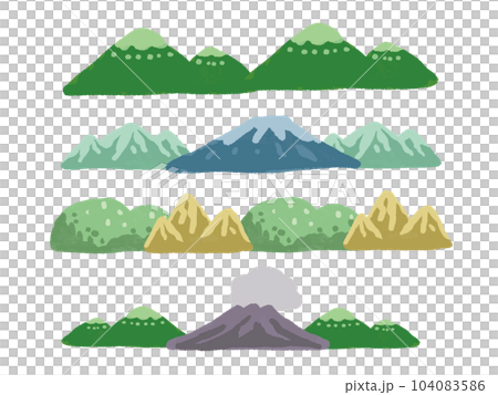 手描き水彩風　色々な山のラインイラストセット 104083586