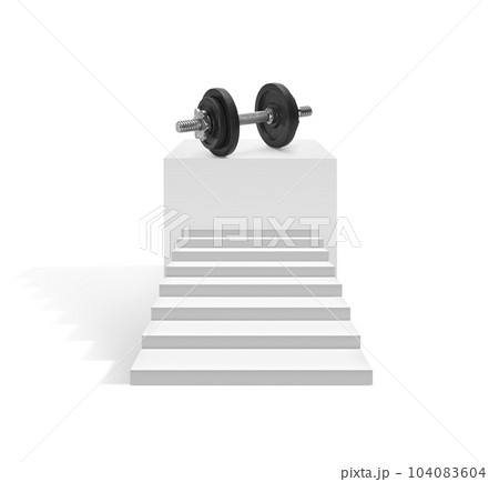 black dumbbell on stairway to success. exercise concept black dumbbell on stairway to success. exercise concept 104083604