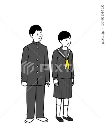中学生の男女のイラスト、笑顔、ベクター 104084410