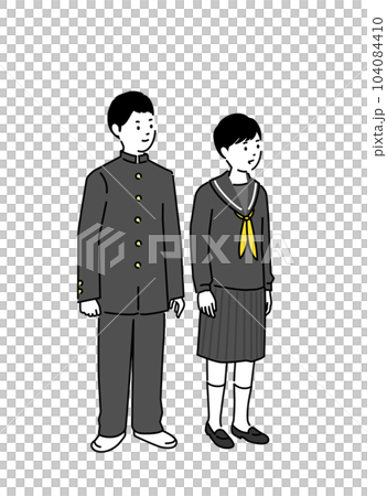 中学生の男女のイラスト、笑顔、ベクター 104084410