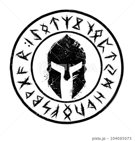 Viking helm black grunge runes silhouette Viking helm black grunge runes silhouette 104085073