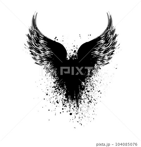 Grunge wings raven blots silhouette Grunge wings raven blots silhouette 104085076