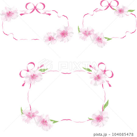フレーム　ナデシコ　撫子　水彩　手描き　植物　ボタニカル　夏　秋　額　枠　飾り　イラスト素材セット 104085478