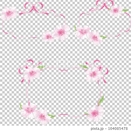 フレーム　ナデシコ　撫子　水彩　手描き　植物　ボタニカル　夏　秋　額　枠　飾り　イラスト素材セット 104085478