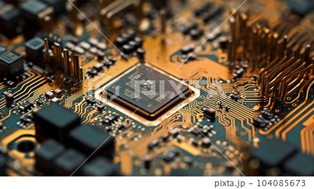 コンピューターチップ回路基板のクローズアップ。RAM 104085673
