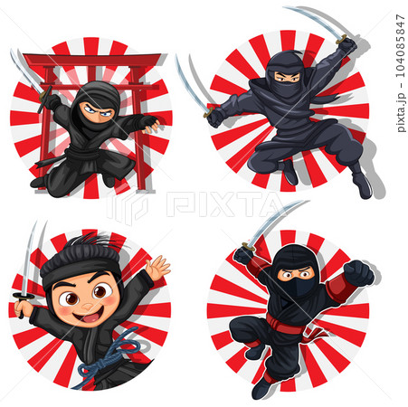 Ninja with red rays in japanese style 104085847