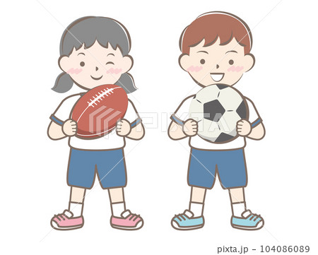 ボールを持つ子供たち サッカー ラグビー ボールを持つ子供たち サッカー ラグビー 104086089