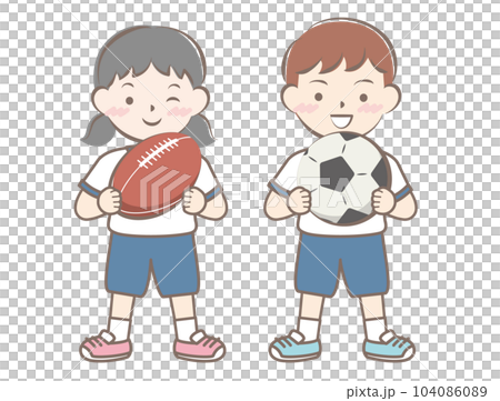 ボールを持つ子供たち サッカー ラグビー ボールを持つ子供たち サッカー ラグビー 104086089
