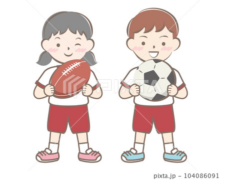 ボールを持つ子供たち　サッカー　ラグビー 104086091