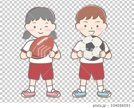 ボールを持つ子供たち　サッカー　ラグビー 104086091