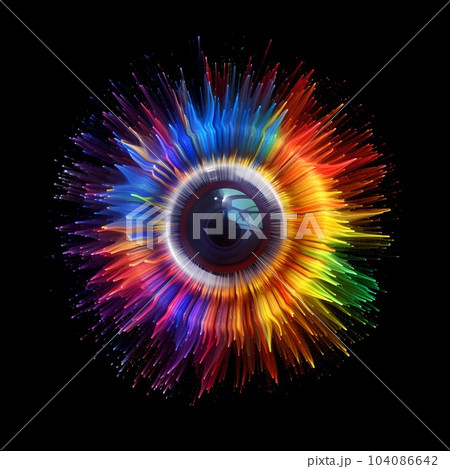 Human bright rainbow iris eye. Generative AI 104086642