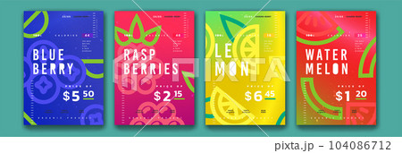 Abstract fruit posters. Organic products price...のイラスト素材 [104086712 ...