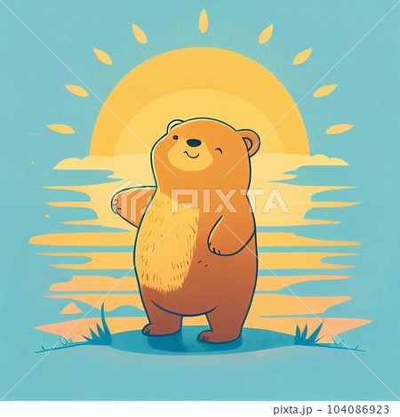 Illustration cute teddy bear sunbathe on beach in sunny day Created with Generative AI technology. 104086923