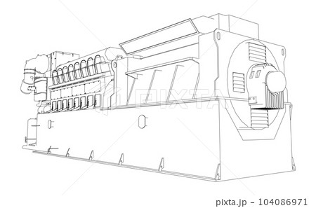 Industrial standby dieasel generator at a power generation. EPS10 format. Wire-frame Industrial standby dieasel generator at a power generation. EPS10 format. Wire-frame 104086971