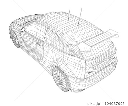 Rally car illustration vector. Wire-frame line isolated. Vector rendering of 3d 104087093