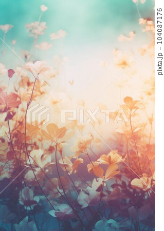 Field colorful blooming flower in pastel color for background Created with Generative AI technology. 104087176