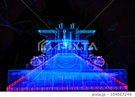 Abstract line and point Gas carrier LNG. Polygonal low poly background with connecting dots and lines 104087249