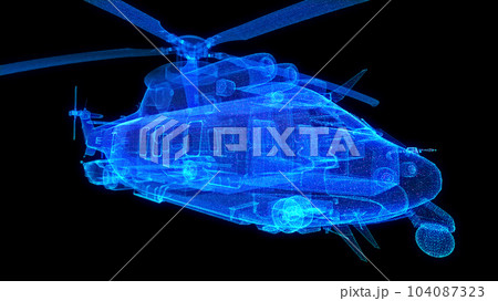Helicopter. 3D wire-frame model on a black sky background Helicopter. 3D wire-frame model on a black sky background 104087323