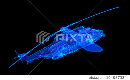 Helicopter. Glow particles formation helicopter on a black background Helicopter. Glow particles formation helicopter on a black background 104087324