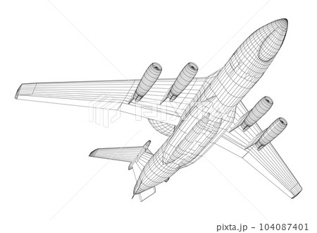 Vector drawing of airborne early warning and control aircraft. Image for illustration and infographics. Vector created of 3d. Vector drawing of airborne early warning and control aircraft. Image for illustration and infographics. Vector created of 3d. 104087401