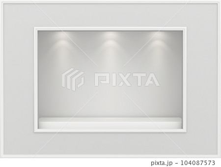 Empty shop window with large display. Place for the exhibition. Shopping center 104087573
