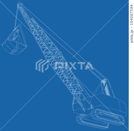 Mining machine. The machine of quarry mining works. Wire-frame outline Mining machine. The machine of quarry mining works. Wire-frame outline 104087594