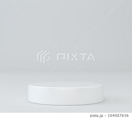 Round white stage podium for presentation. 3d illustration 104087636