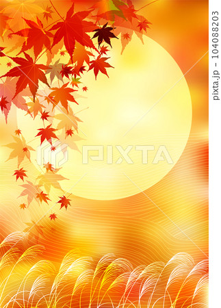 月見　十五夜　紅葉　背景 104088203