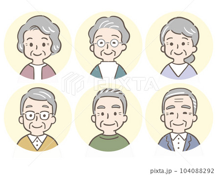 笑顔のシニア男女6人セット アイコン 笑顔のシニア男女6人セット アイコン 104088292