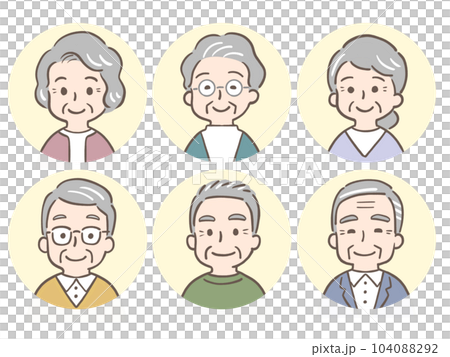 笑顔のシニア男女6人セット アイコン 笑顔のシニア男女6人セット アイコン 104088292