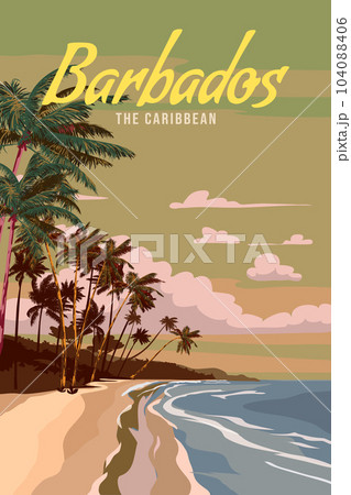Travel poster Barbados tropical island resort vintage 104088406