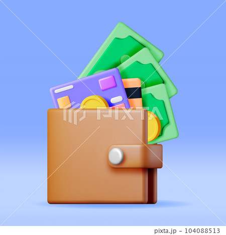 3D Money and Leather Wallet. 104088513