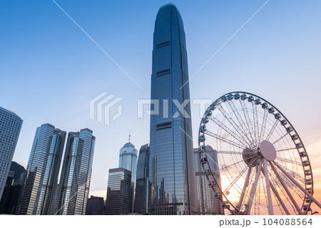 Hong Kong skyline, Victoria tower and Ferris wheel Hong Kong skyline, Victoria tower and Ferris wheel 104088564